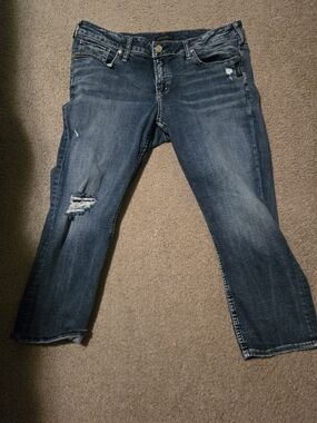 Silver Jeans Blue Distressed Ankle Crop Jeans